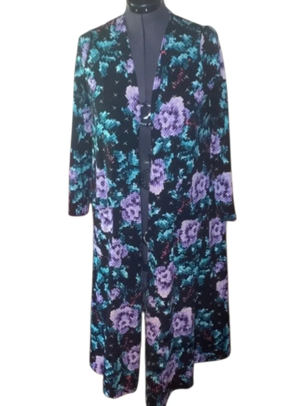 LULAROE | Sarah‎ Longline Spring Festival Duster Black Purple Green Floral | M